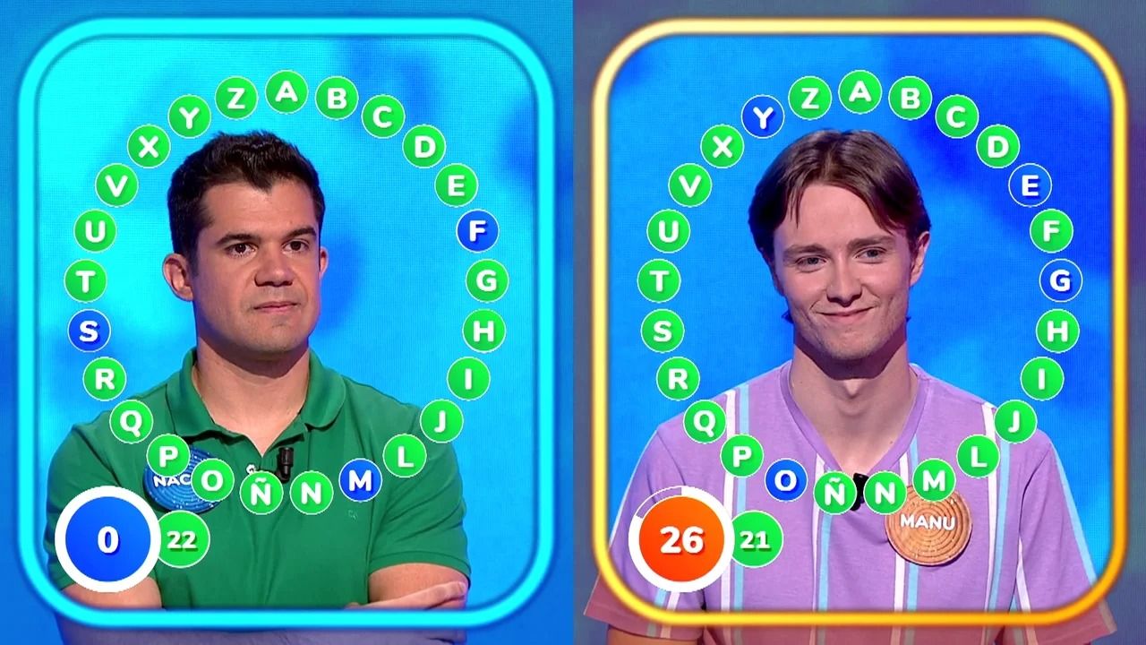 Nacho y Manu, en el rosco de Pasapalabra, la prueba reina que puede dar acceso al bote.